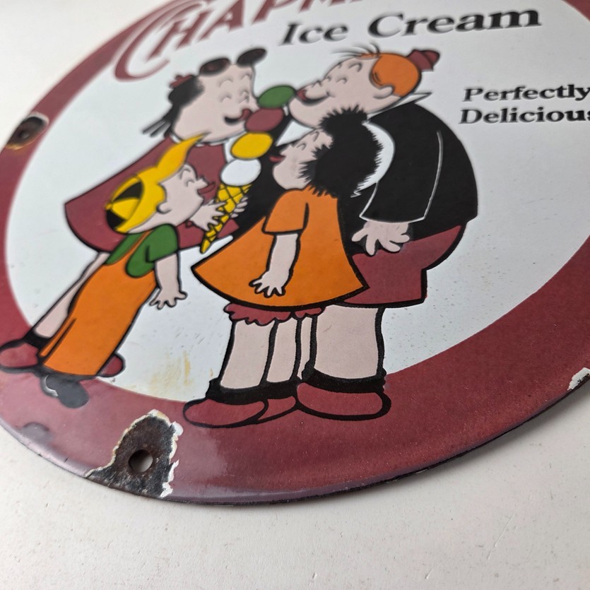 Vintage Chapman’s Ice Cream Sign – Porcelain Gas Pump Diner Store Sign