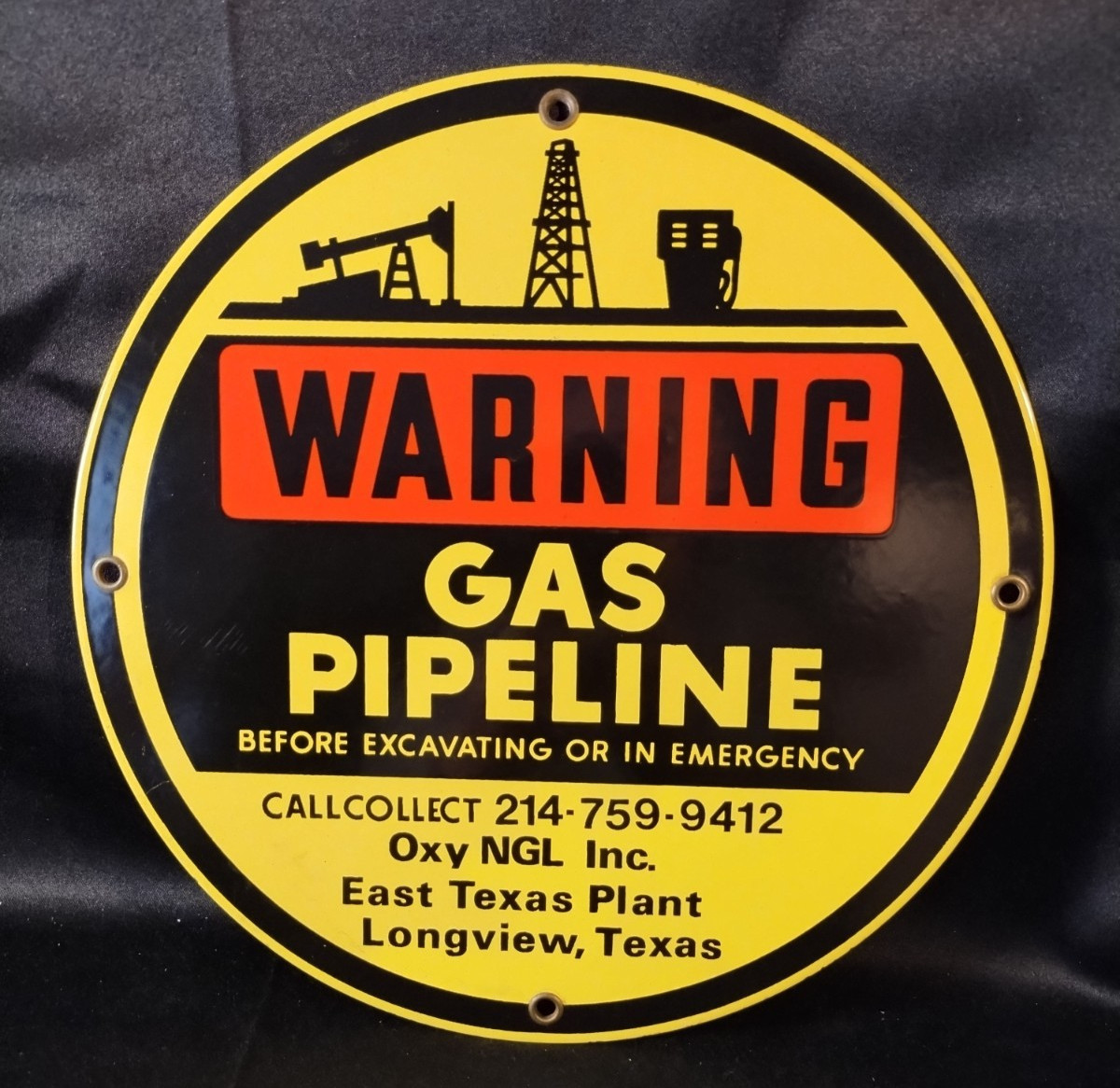 Vintage Warning Gas Pipeline Oxy NGL East Texas Longview, TX 12″ Metal Sign New