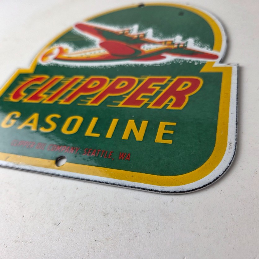 Vintage Clipper Gasoline Sign – Aircraft Airplane Gas Pump Porcelain Sign