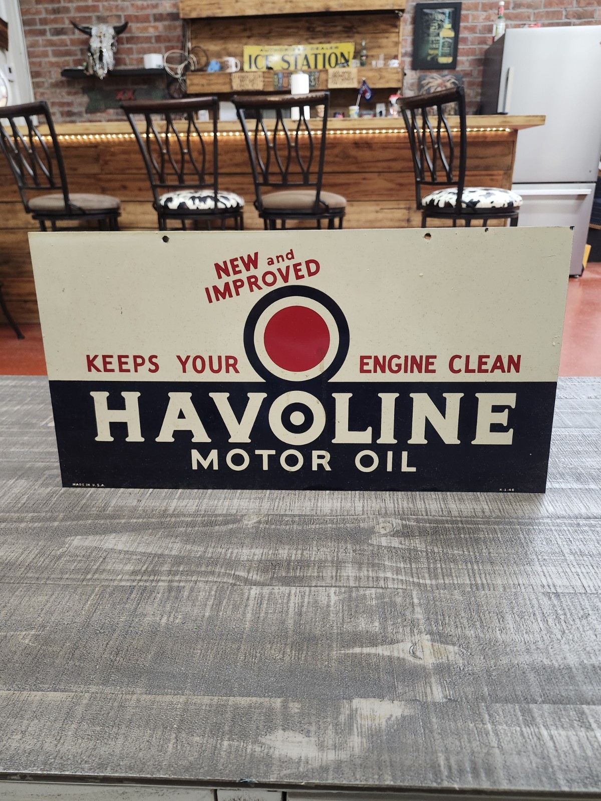 1946 Original HAVOLINE Motor Oil Advertising Tin Sign Double Sided