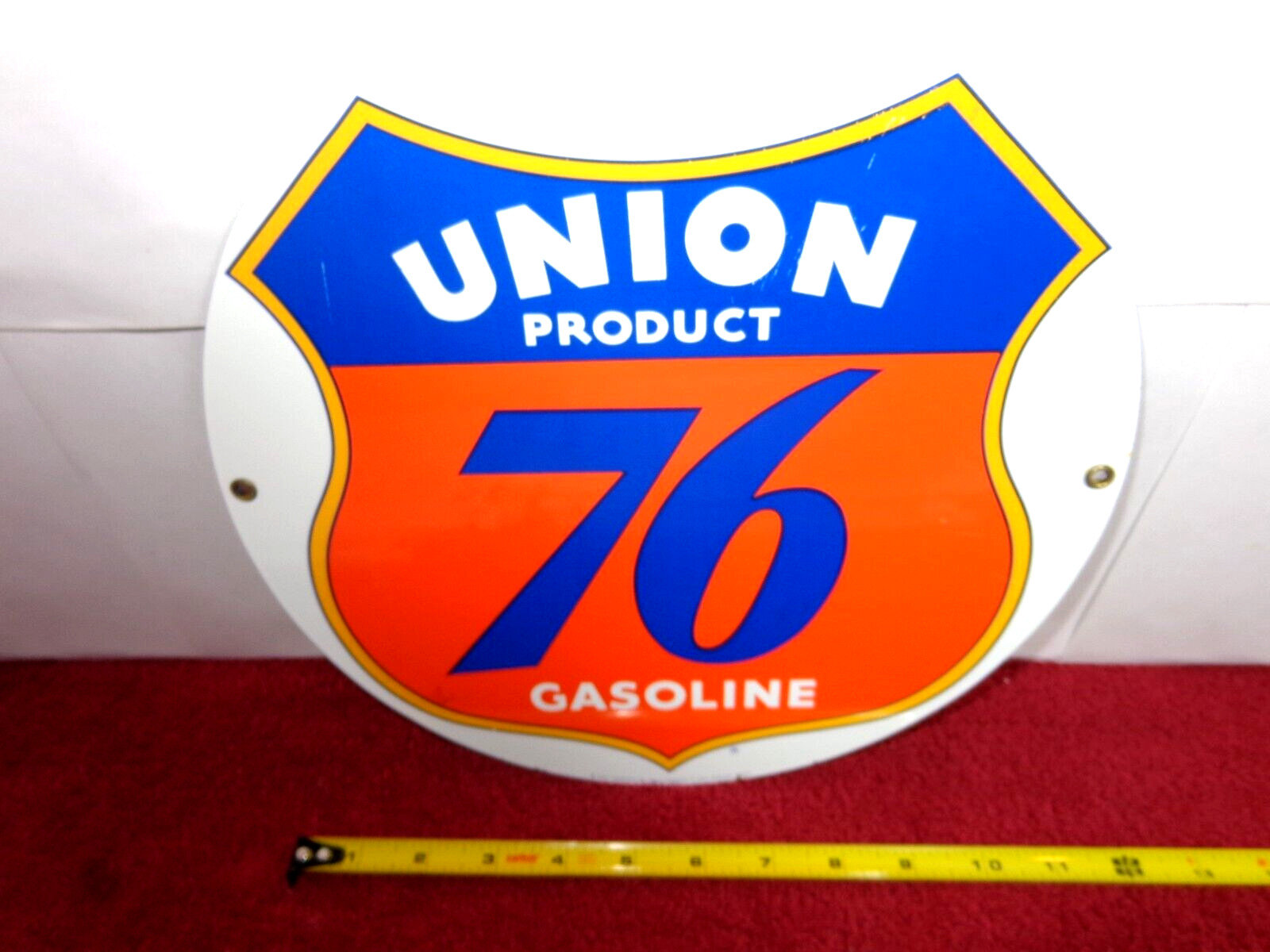 11 in UNION PRODUCT 76 GASOLINE ADVERTISING SIGN HEAVY METAL PORCELAIN -S 179 D