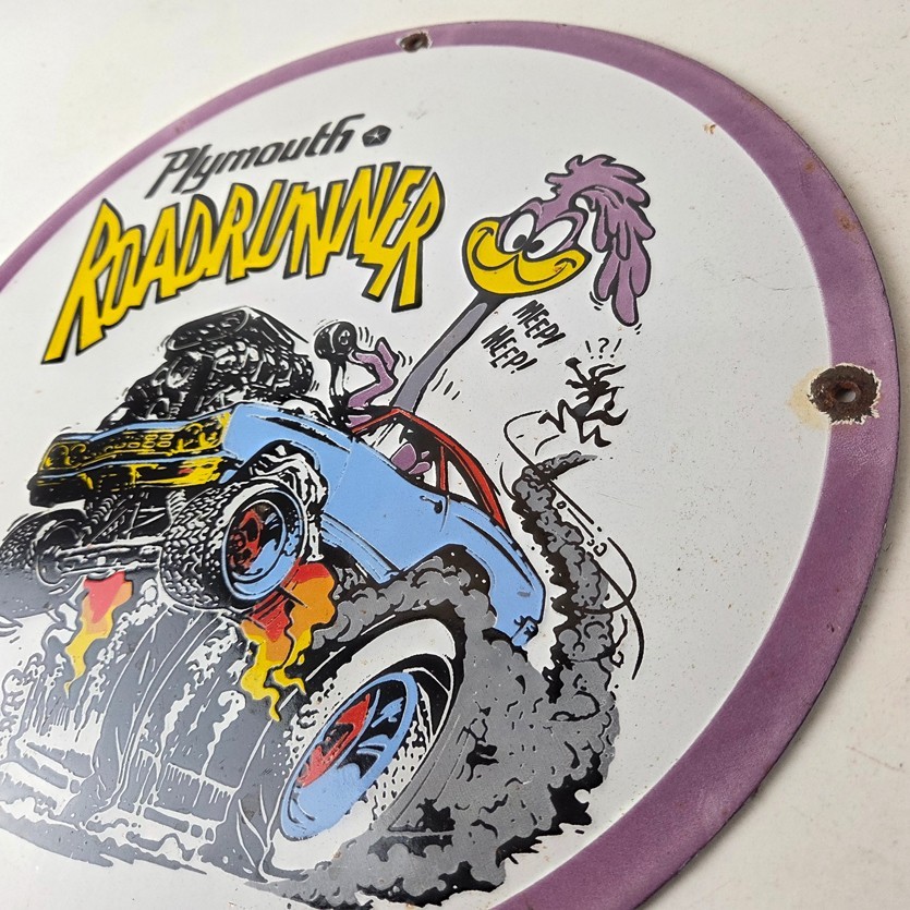 Vintage Rat Fink Sign – Plymouth Road Runner Hot Rod Gas Pump Porcelain Sign