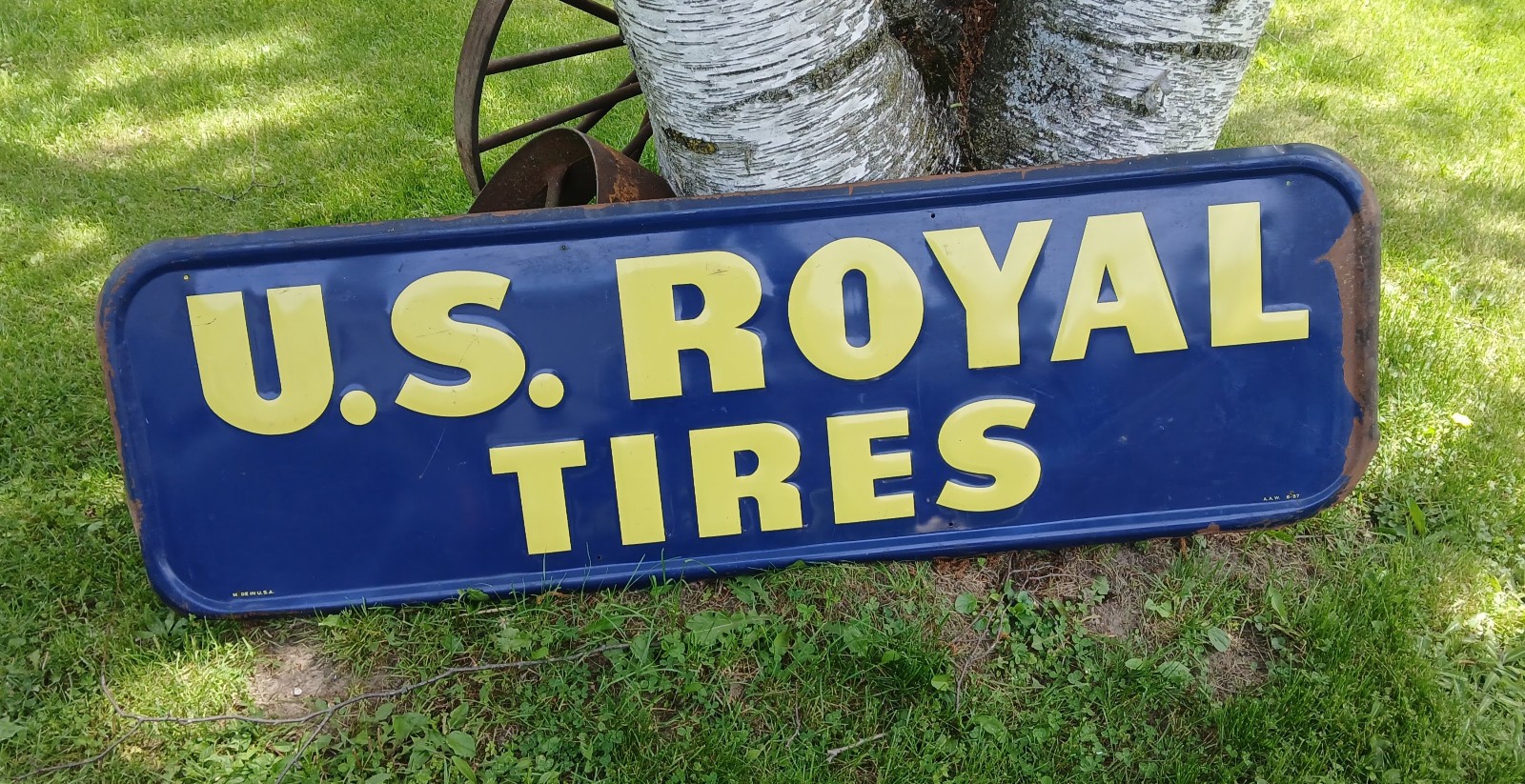 Vintage U.S. Royal Tires Steel Embossed 61″ x 19″ Metal Sign, 6-57