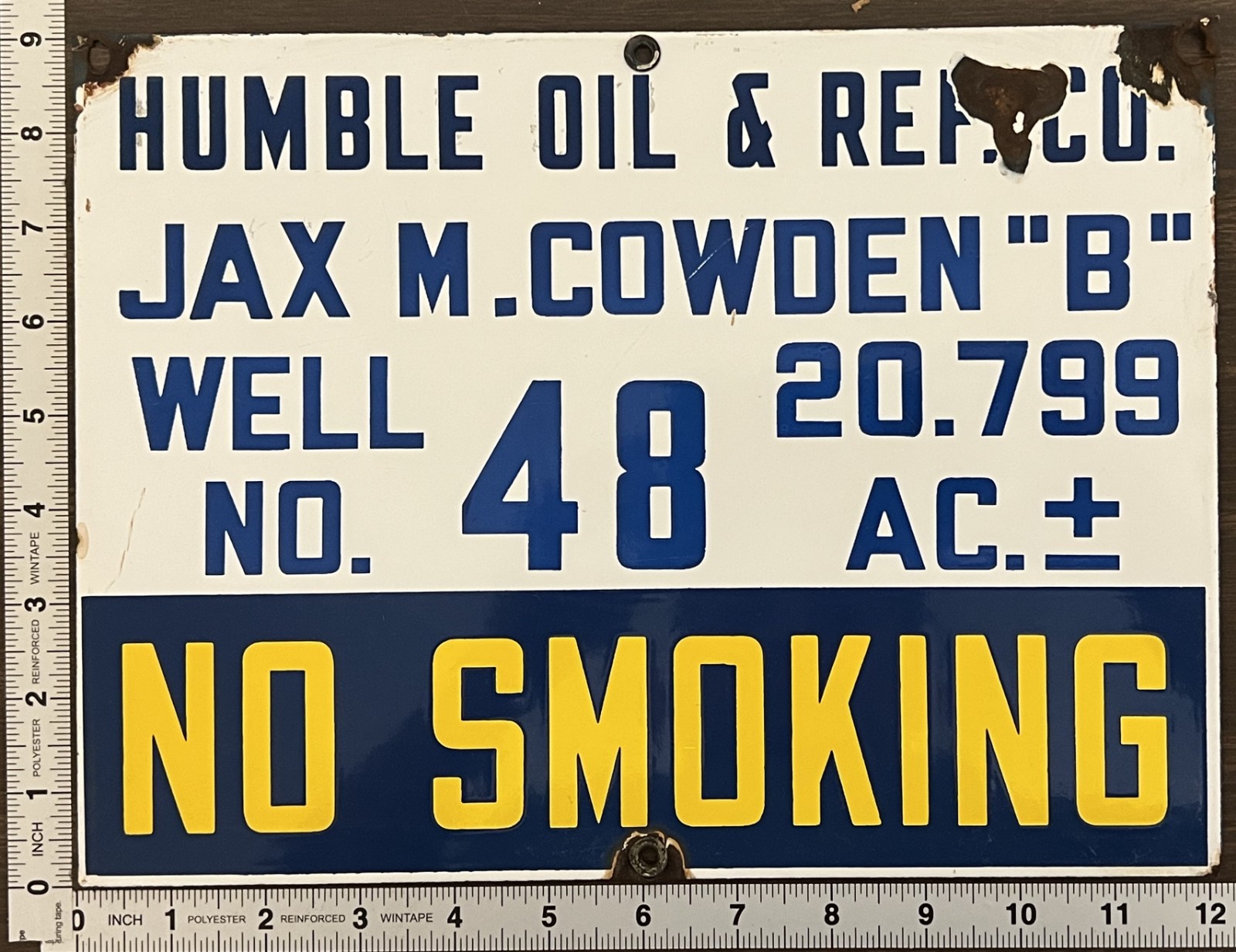 Vintage Porcelain Oil Field Sign – Humble Oil & Refining Co Sherrod Unit