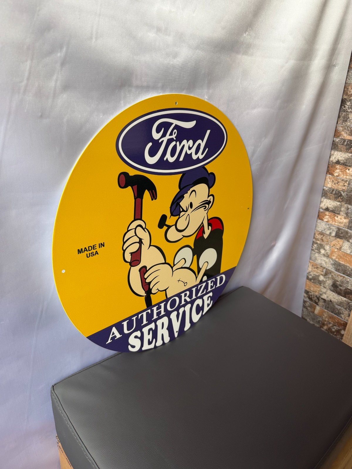 Vintage Ford Authorized Service Popeye Hammer Heavy Metal Sign – 19.7″ (50cm)