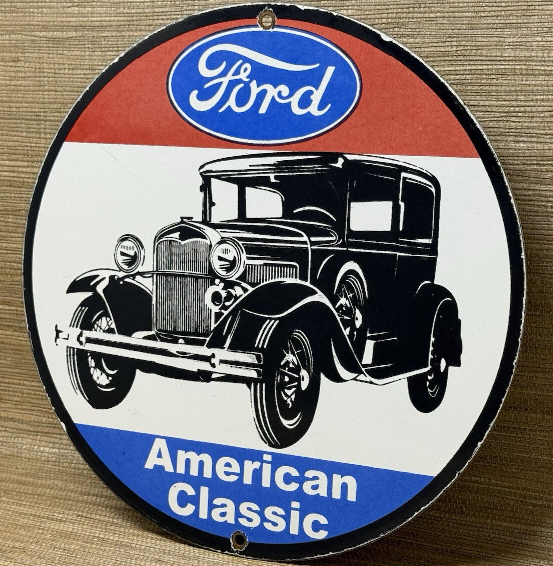 VINTAGE FORD MODEL T PORCELAIN SIGN GENERAL MOTORS DEALERSHIP GAS OIL CHEVROLET
