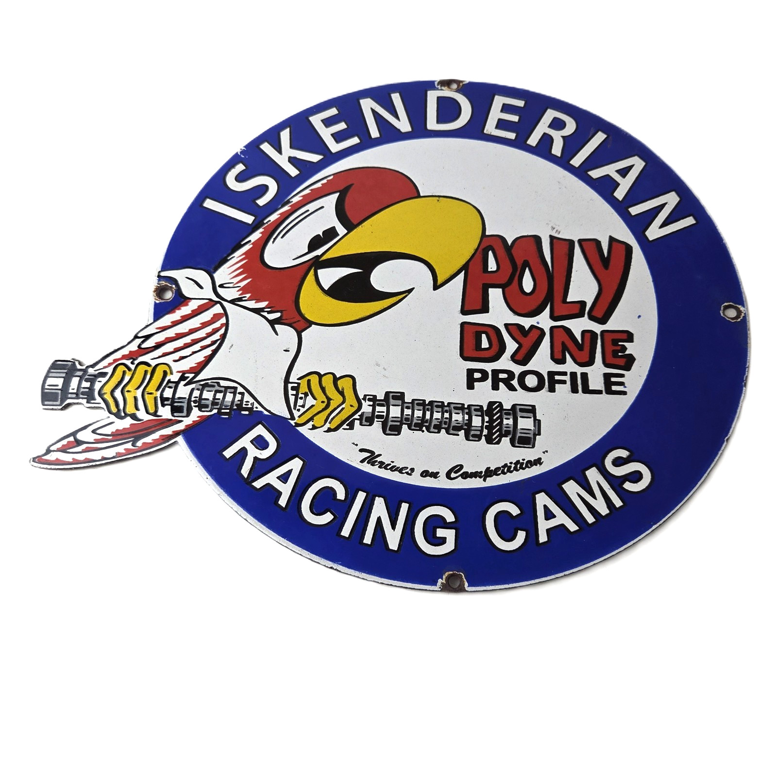 Vintage Iskenderian Racing Cams Porcelain Sign – Mod Rod Auto Gas Pump Shop Sign