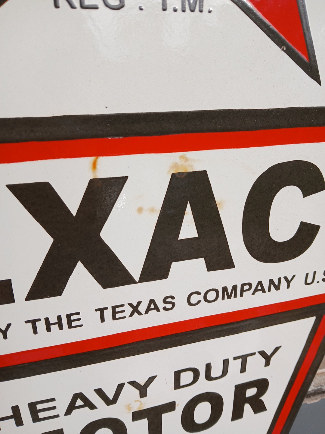 Large Rare Vintage Texaco Star Gasoline Double Sided Heavy Porcelain Metal Sign