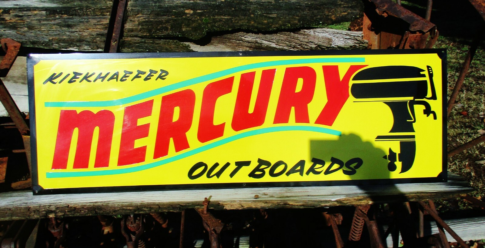 Large Vintage Hand Lettered MERCURY OUTBOARD MOTOR Boat Gas Man Cave Fish SIGN Y