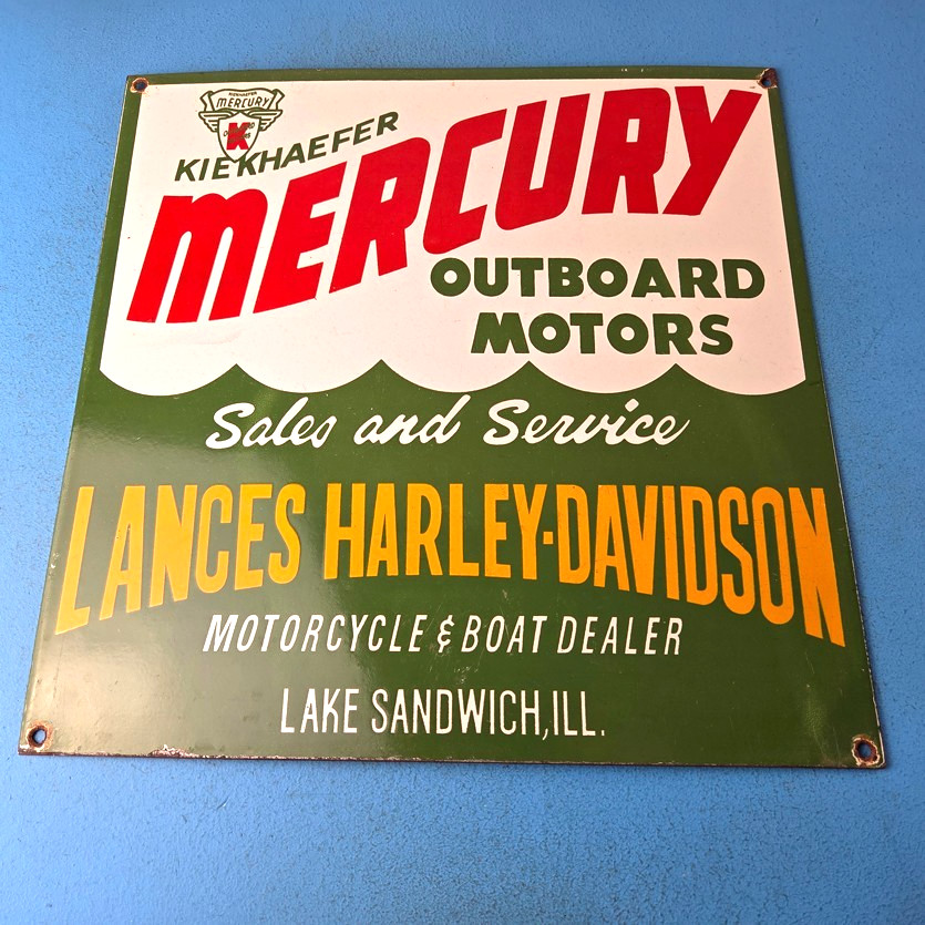 Vintage Mercury Outboards Sign – Harley Davidson Motorcycle Porcelain Pump Sign