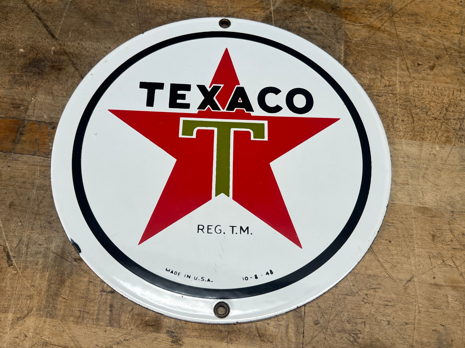 Texaco Porcelain 8.5″ round sign Gas oil