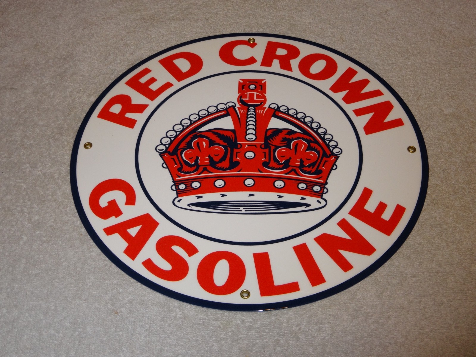 VINTAGE RED CROWN GASOLINE 11 3/4″ PORCELAIN METAL STANDARD STATION GAS OIL SIGN