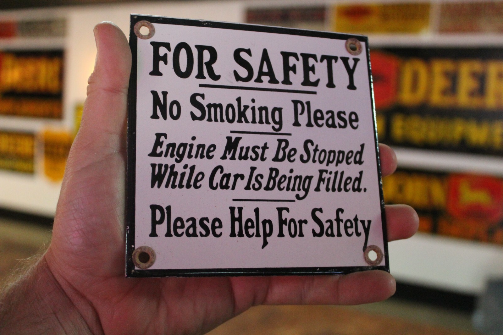 FOR SAFETY NO SMOKING ENGINE MUST STOPPED IN CAR PORCELAIN METAL SIGN GAS OIL 66