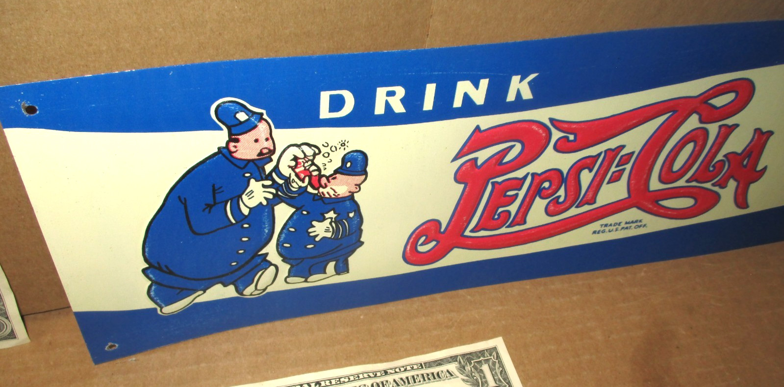 PEPSI-COLA -Shows Two Cops PEPSI & PETER -5c COUNTRY STORE Gas Station 1940 Sign