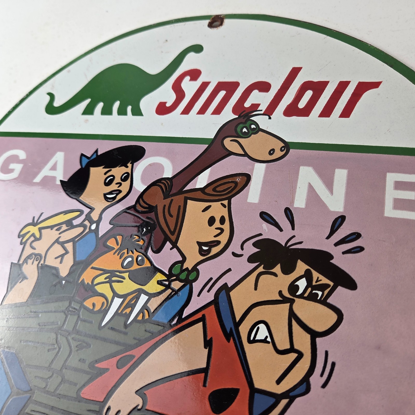 Vintage Sinclair Porcelain Sign – Flintstones Cave Man Gasoline Gas Station Sign