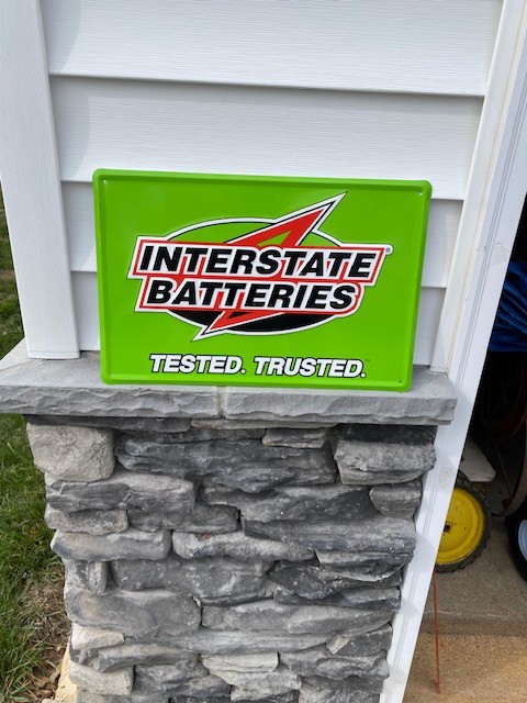 VINTAGE ORIGINAL “INTERSTATE BATTERIES TESTED TRUSTED” 17.5 x 12″ METAL SIGN!!!!