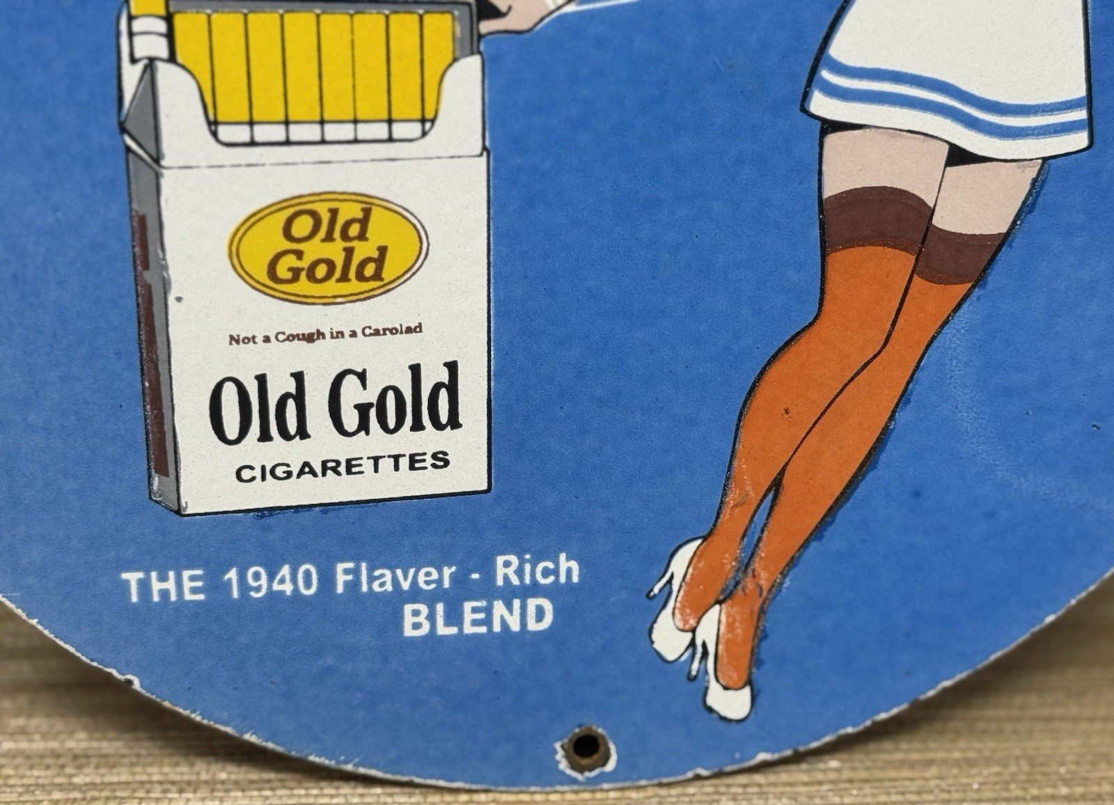 VINTAGE OLD GOLD CIGARETTES PORCELAIN SIGN PIN UP GAS STATION OIL CAMEL MARLBORO