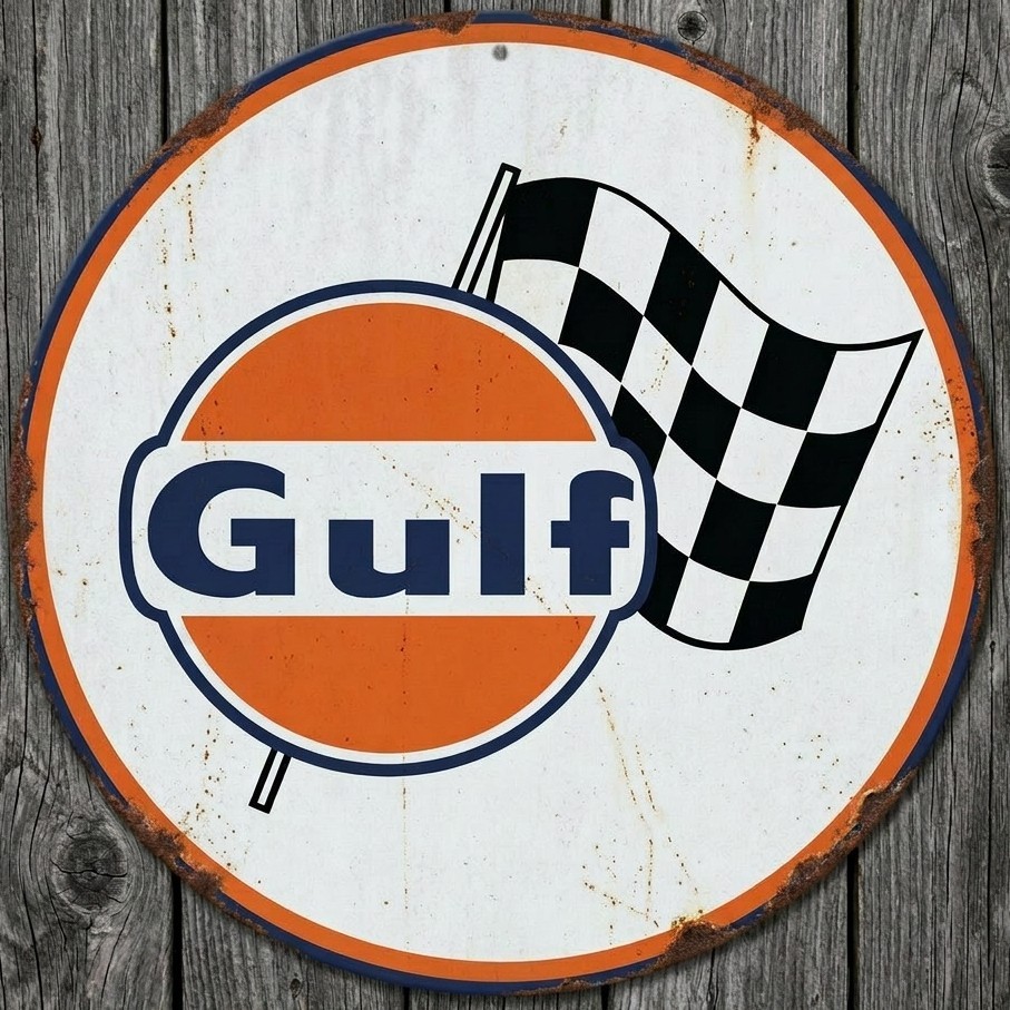 Gulf Racing 12″ Diameter Vintage Novelty Metal Sign Made In USA New!