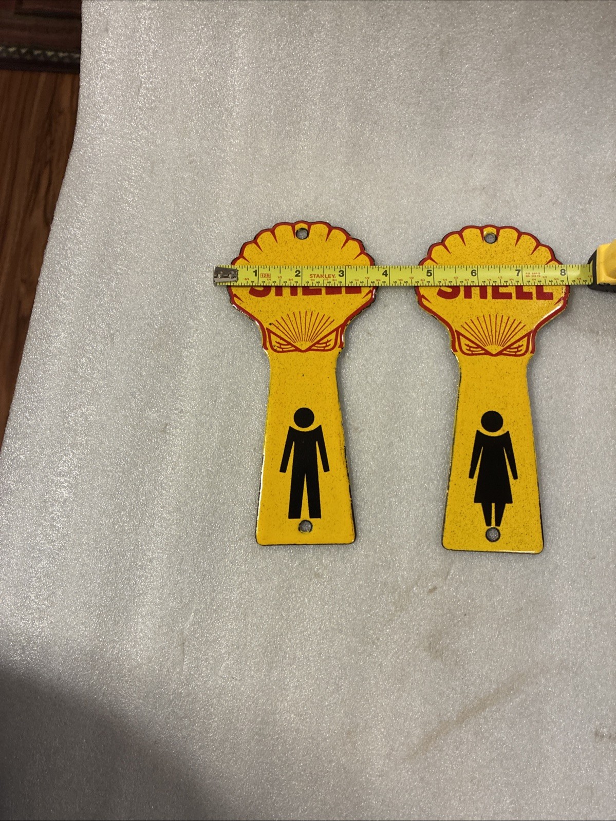 Shell Porcelain Advertising Sign 7 1/2 Inches Pair Restroom Bathroom Key Holder