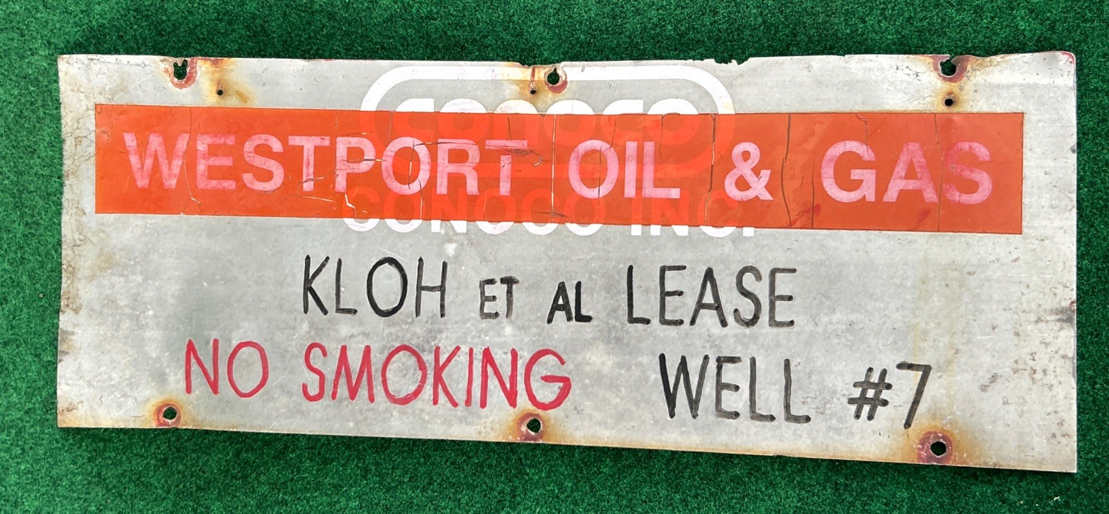 Conoco Westport Oil & Gas Kloh Et Al Lease Well #7 Aluminum Oilfield Old Sign