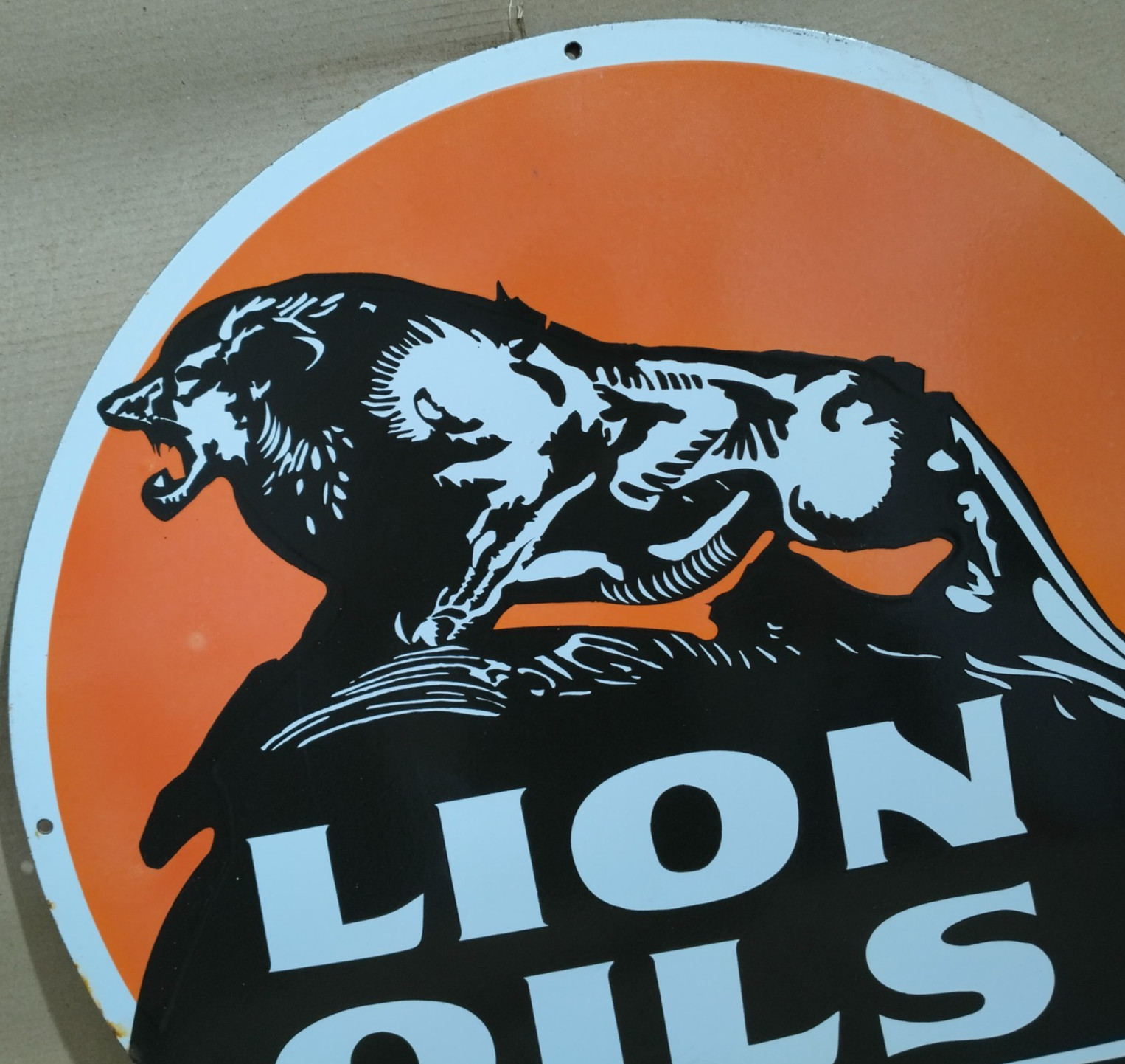 Lion Oils Porcelain Enamel Sign 30 X 30 Inches 1 sides