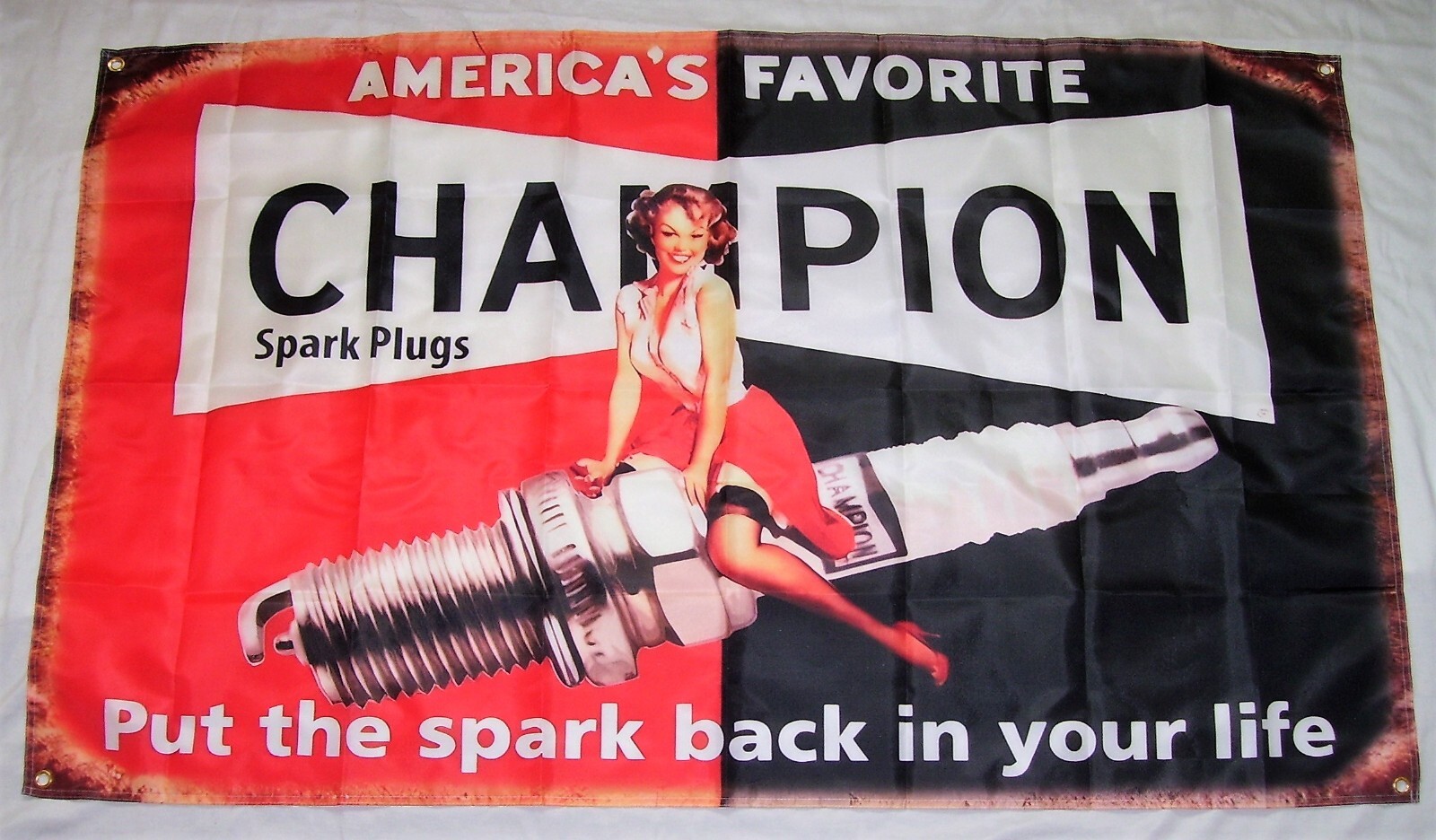CHAMPION SPARK PLUGS FLAG BANNER 3’X5′ SIGN MAN CAVE GARAGE SHOP WALL AUTO PARTS