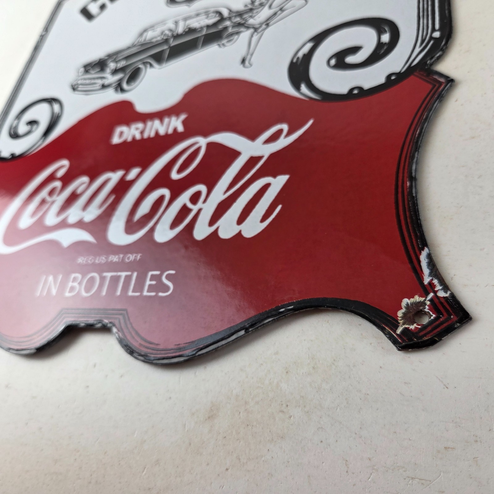 Vintage Route 66 Coca Cola Porcelain Sign – Curb Service Soda Diner Pump Sign
