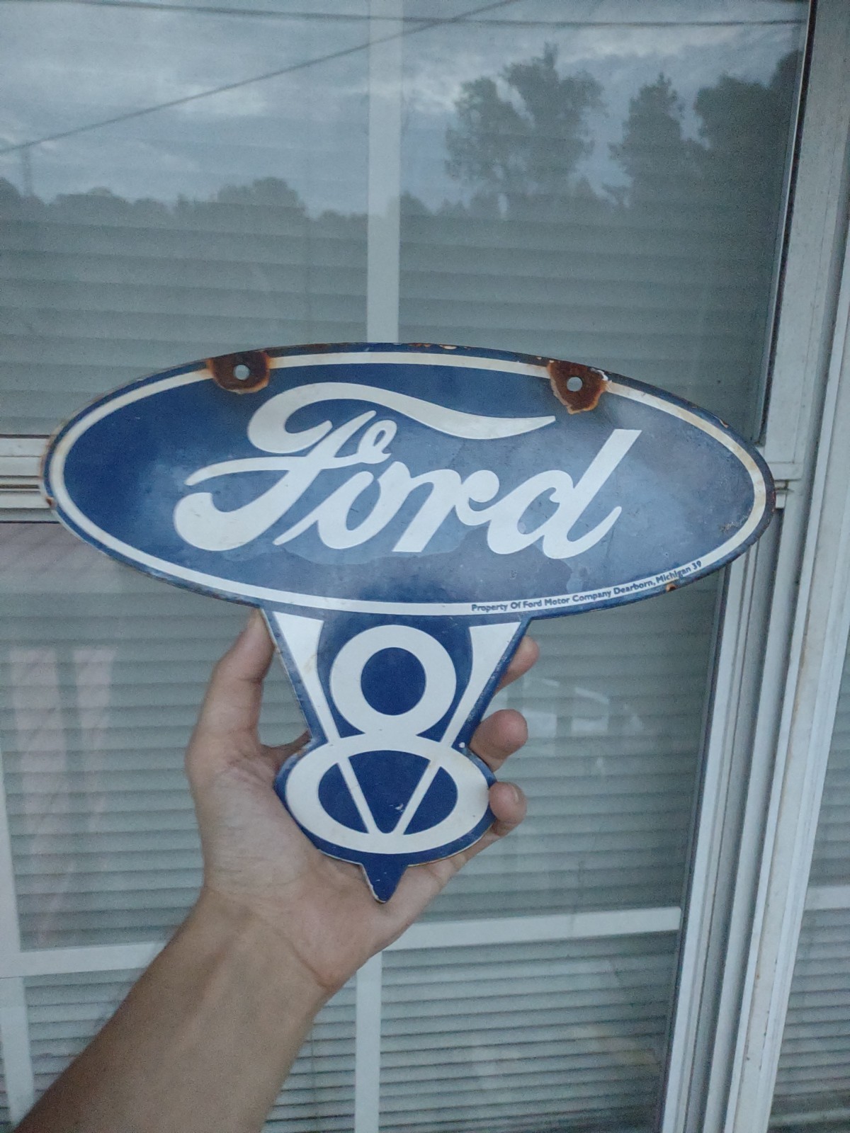 Vintage Ford Sign – Porcelain Metal V8 Automobile Parts Gas Oil Pump Sign