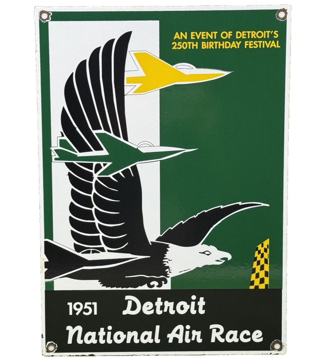 VINTAGE DETROIT NATIONAL AIR RACE PORCELAIN SIGN 1951 AVIATION AIRPLANE GAS OIL