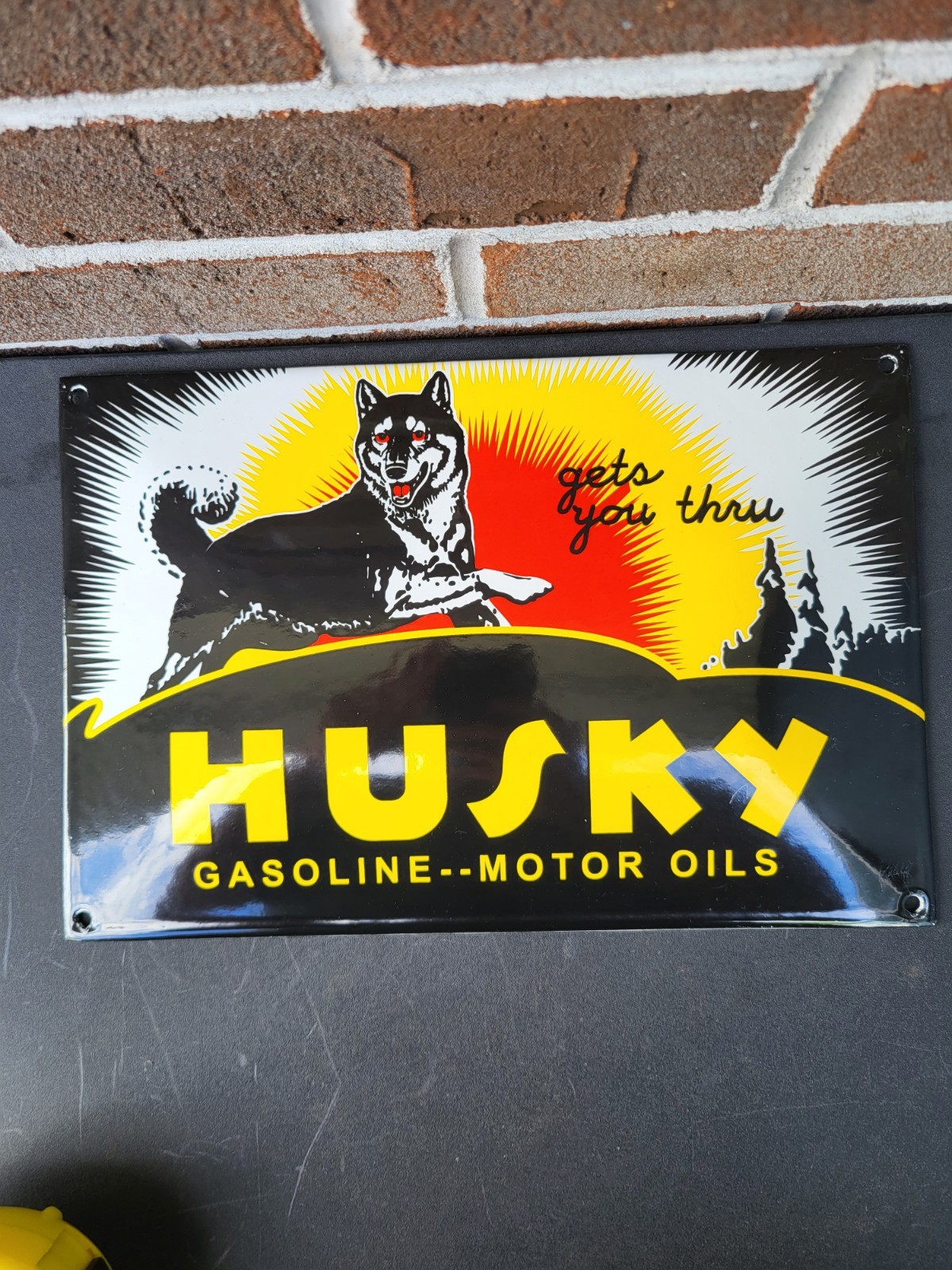 Vintage Husky Gasoline Sign Gas Service Pump Porcelain Advertising Sign