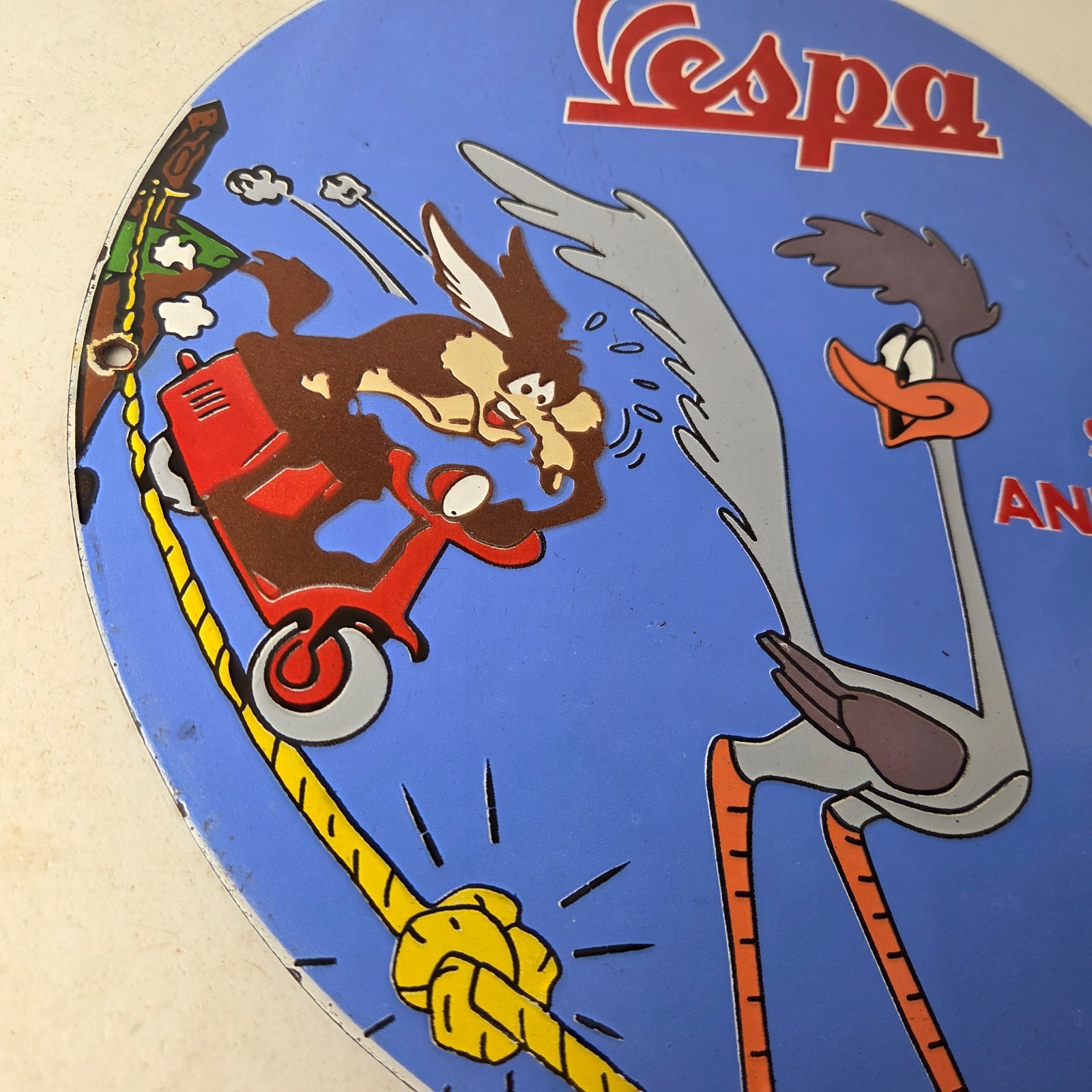 Vintage Vespa Sign – Road Runner Bike Gas Pump Service Station Porcelain Sign