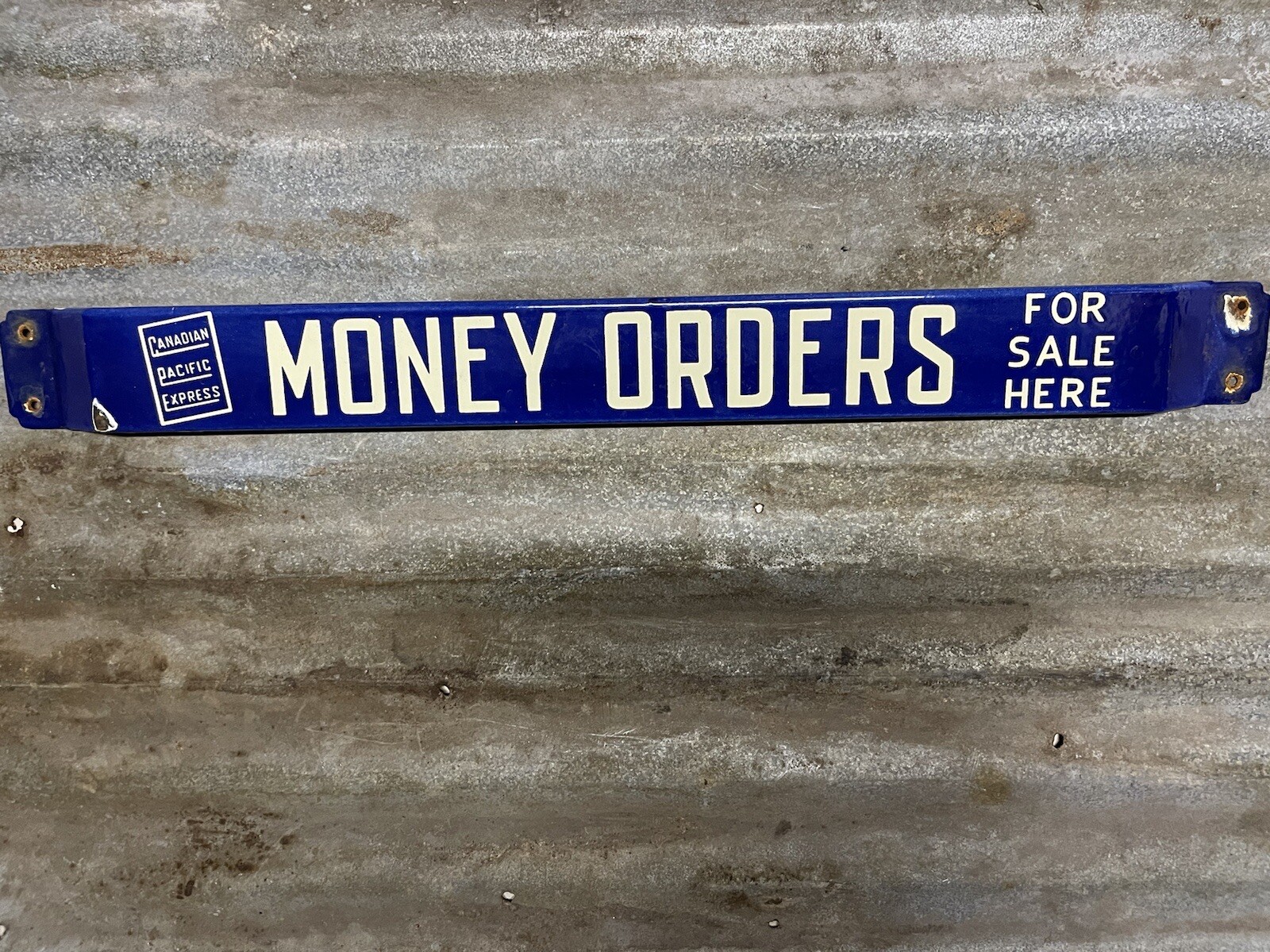 CANADA PACIFIC EXPRESS VINTAGE PORCELAIN SIGN MONEY ORDERS BANK CASH DOOR BAR