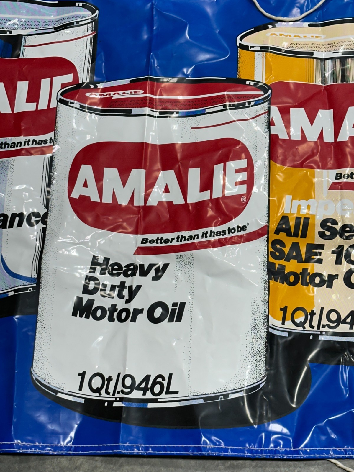 Vtg Amalie Advertising Oil sales Banner oil can graphics 33″ x 72″ collectible