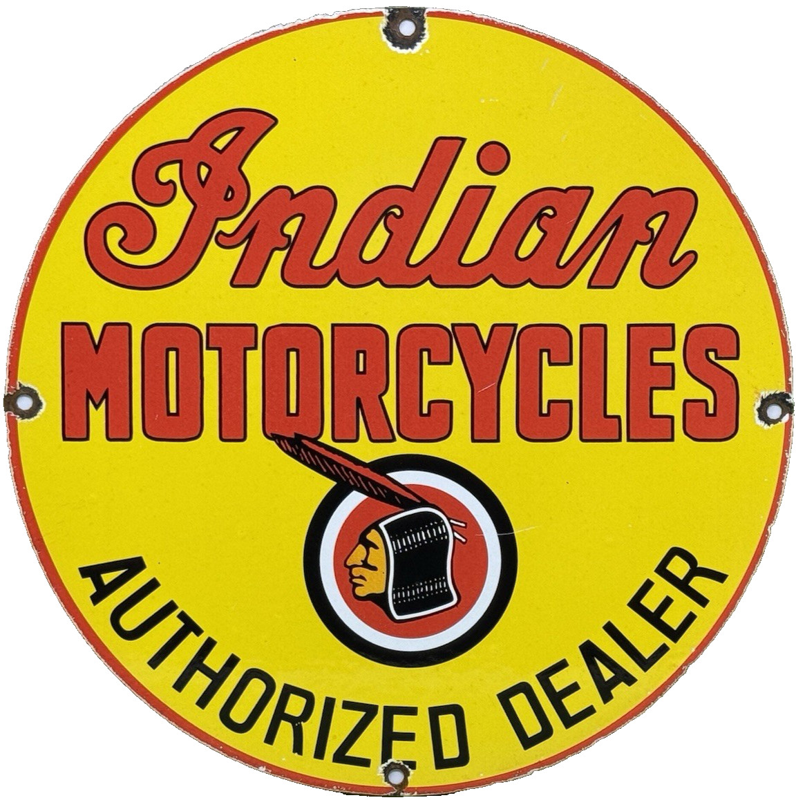VINTAGE INDIAN MOTORCYCLES PORCELAIN SIGN DEALERSHIP MOTOR BIKE HARLEY GAS OIL