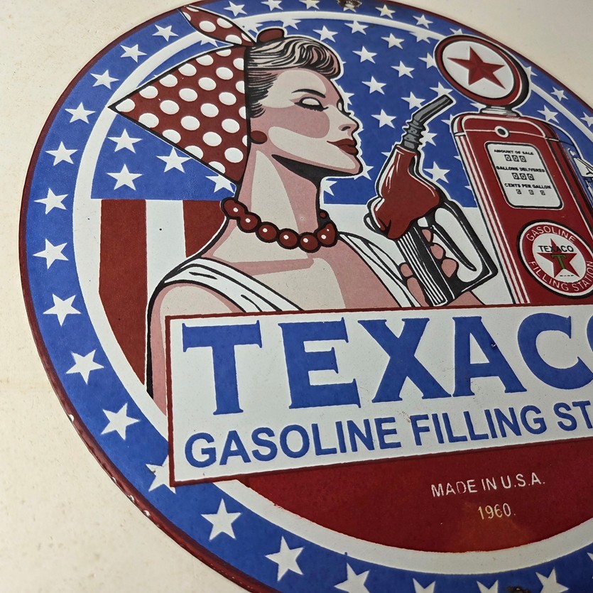 Vintage Texaco Sign – Gasoline Filling Station Pump Plate Porcelain Sign
