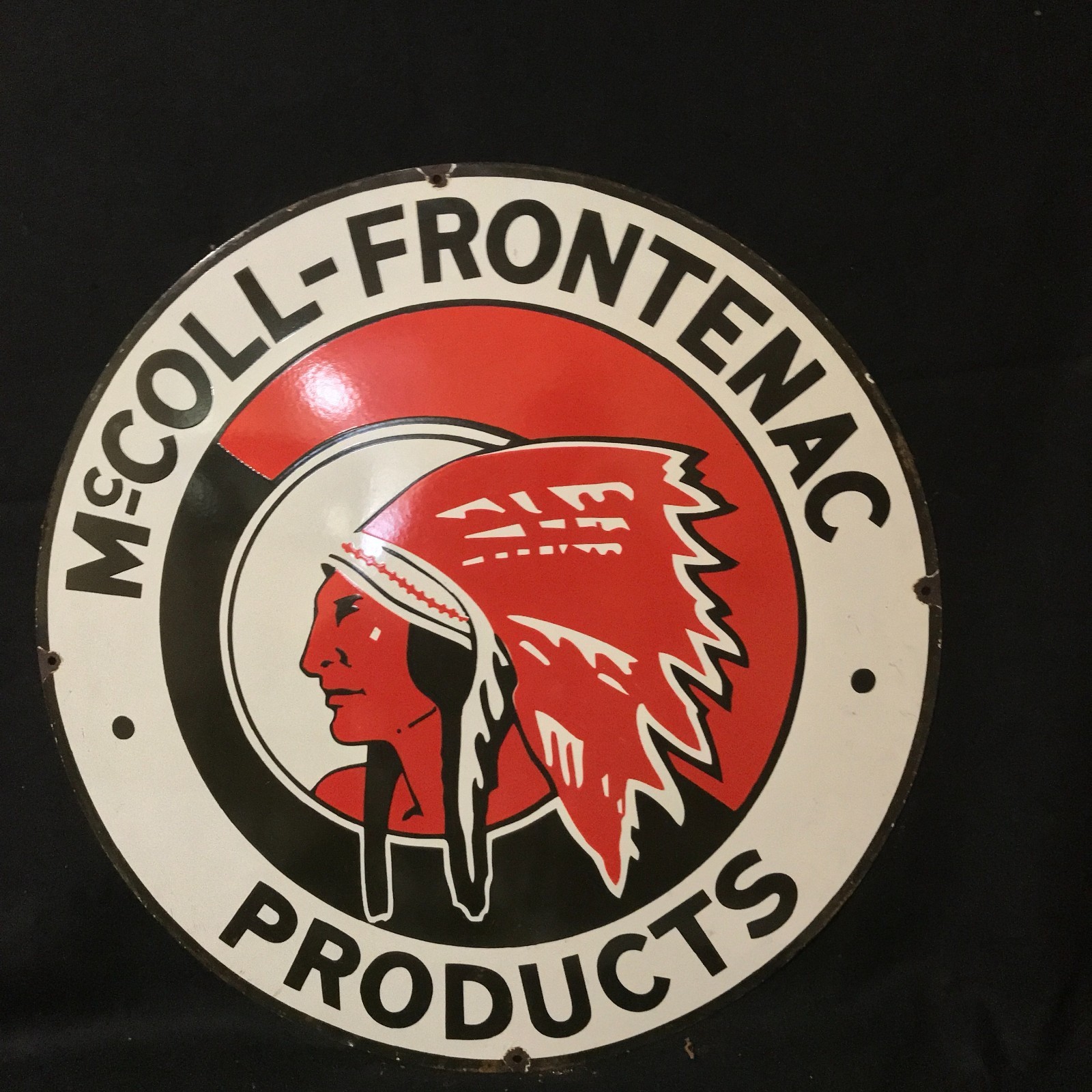 FRONTENAC PRODUCTS ADVERTISING PORCELAIN ENAMEL SIGN 30 IN ROUND SS