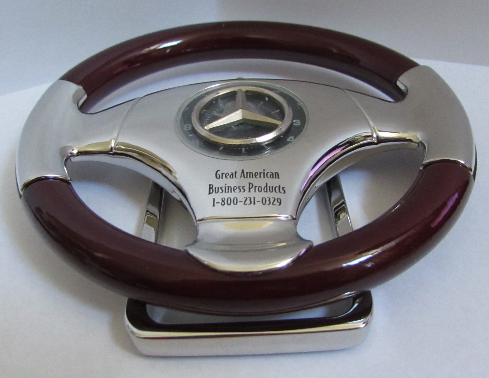 MERCEDES~BENZ STEERING WHEEL DESK CLOCK ~ 3 3/4″ d.i.a.~ NEARLY NEW ~ FREE SHIP