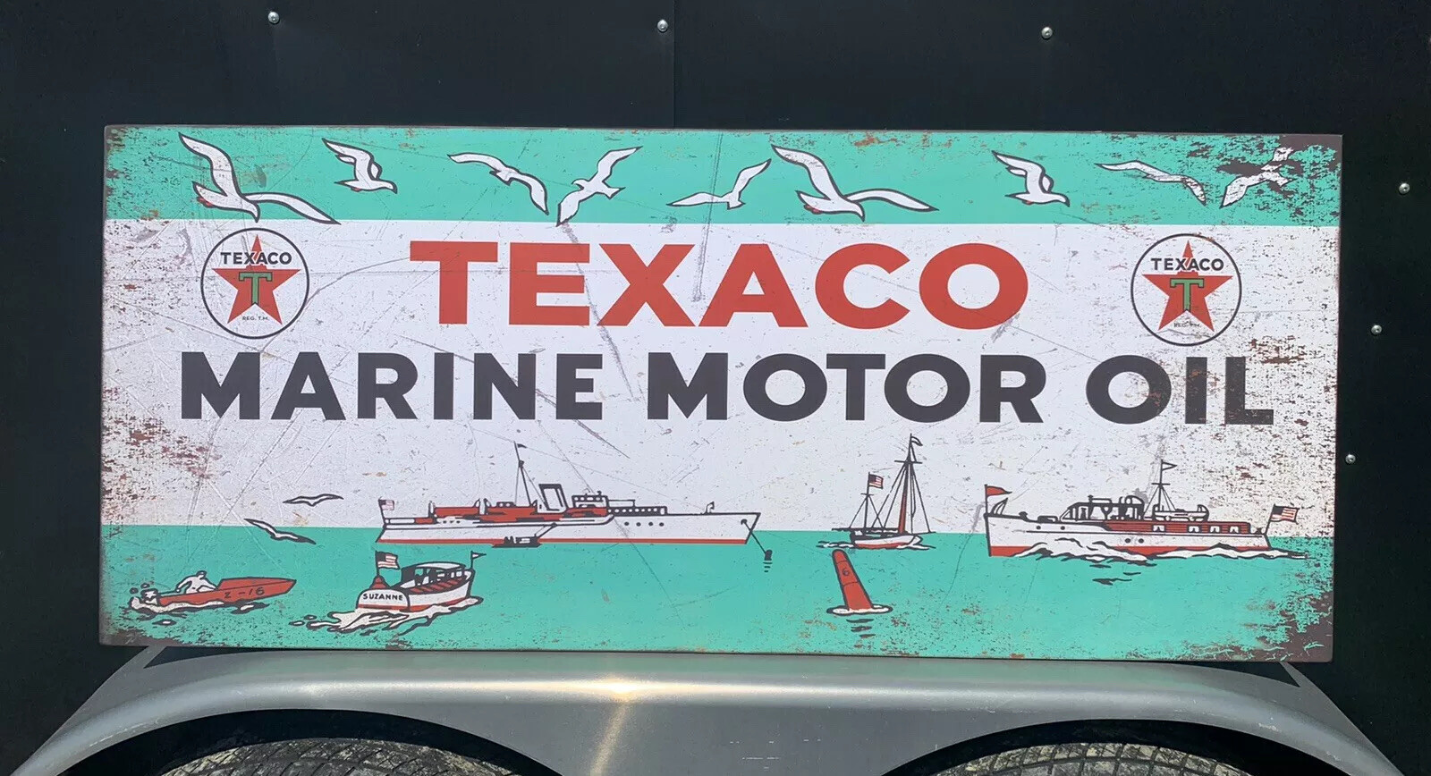 Texaco Marine Motor Oil Sign Boat Gas Fishing Vintage Style Wall Decor BIG 52”