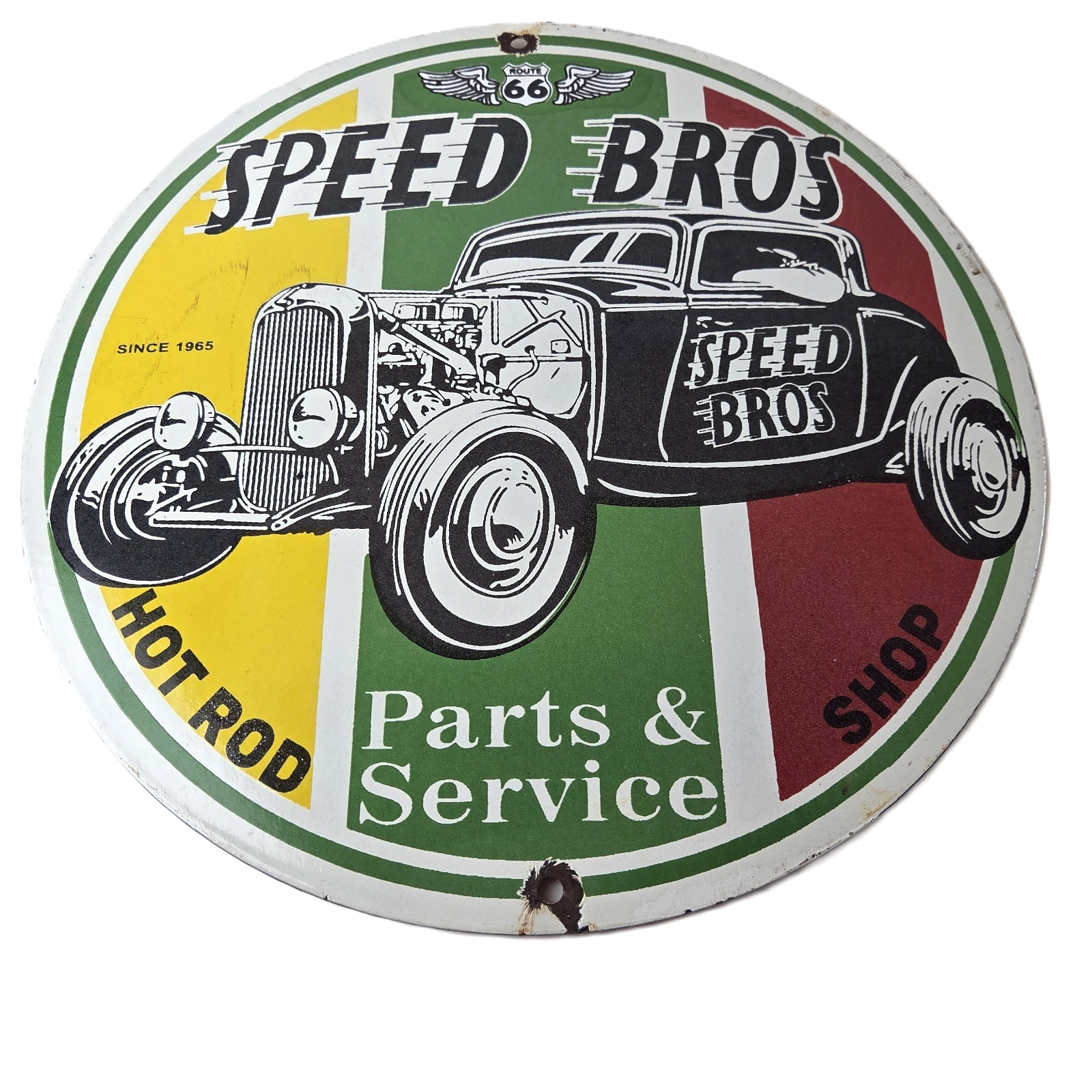 Vintage Speed Bros Sign – US Route 66 Porcelain Gas Pump Sign