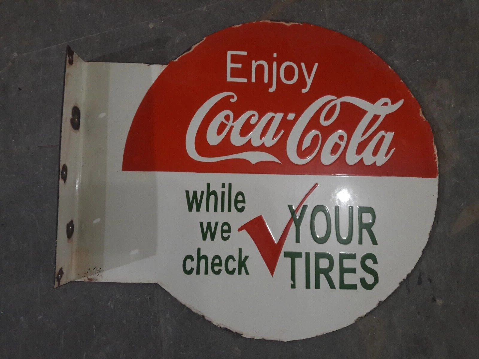 PORCELIAN COCA-COLA ENAMEL SIGN SIZE 18X18 INCHES DOUBLE SIDED WITH FLANGE