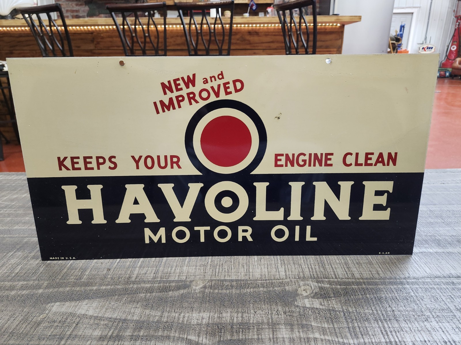 1946 Original HAVOLINE Motor Oil Advertising Tin Sign Double Sided