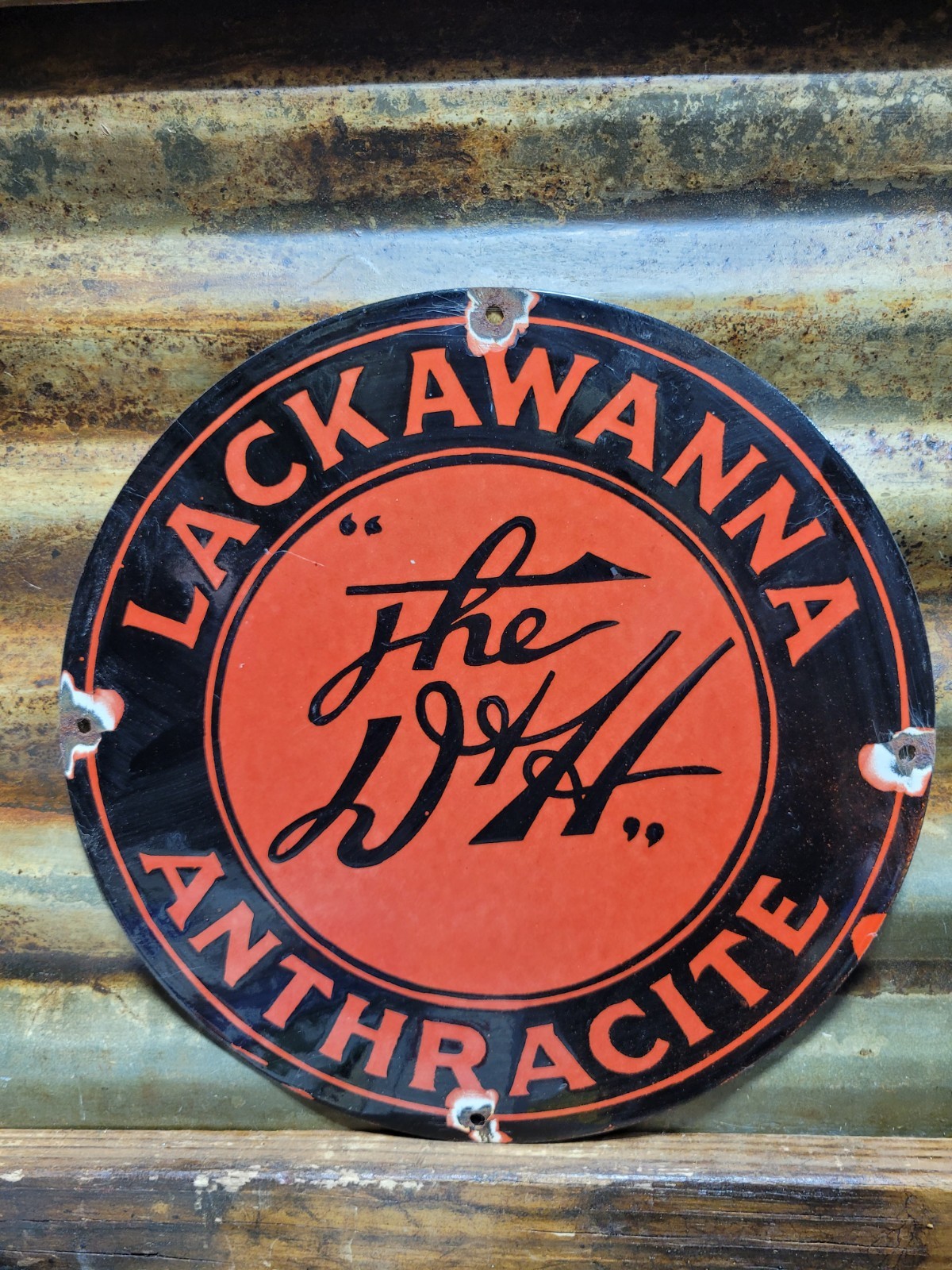 VINTAGE LACKAWANNA ANTHRACITE PORCELAIN SIGN DELAWARE HUDSON RAILWAY D&H TRAIN