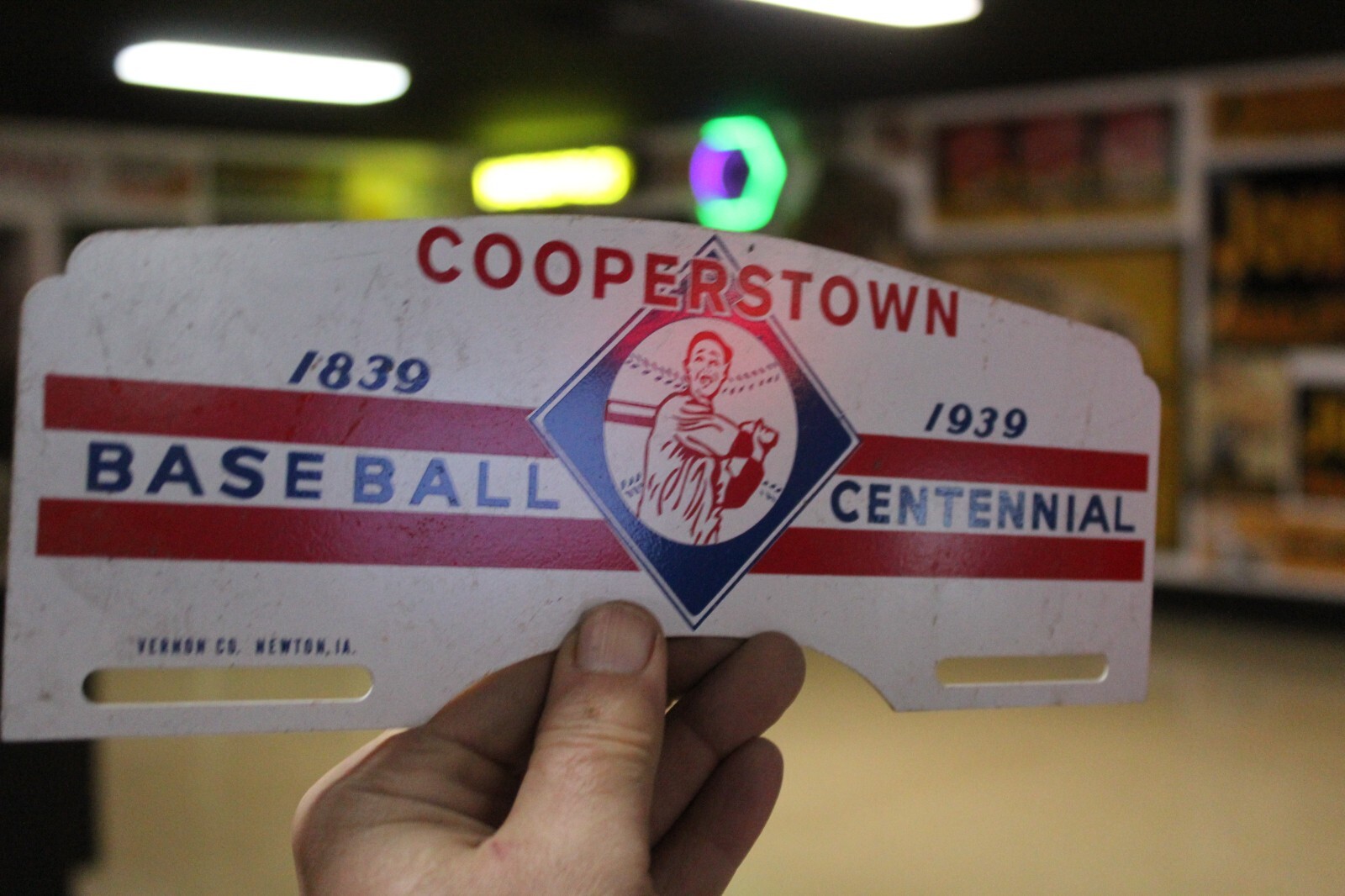 RARE 1939 COOPERSTOWN BASEBALL CENTENNIAL PAINTED METAL TOPPER SIGN BALL GAME