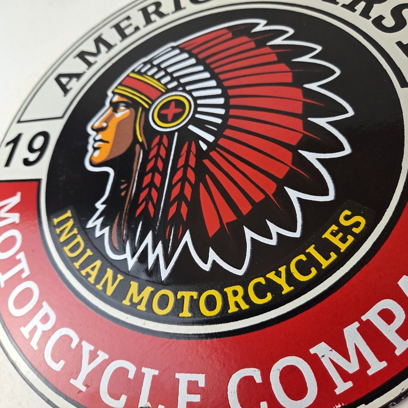 Vintage Indian Motorcycles Porcelain Sign – Americas First Sales Gas Pump Sign