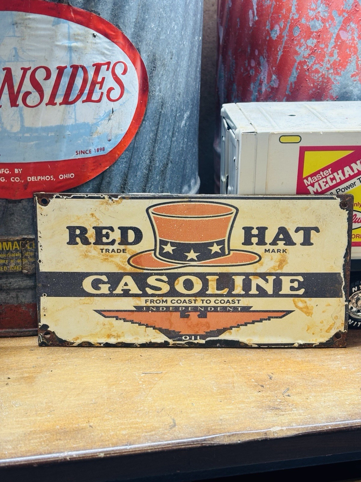 Red Hat Porcelain Advertising Sign 8 inches