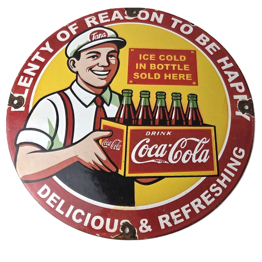 Vintage Coca Cola Porcelain Sign – Ice Cold Soda Bottles Gas Pump Service Sign