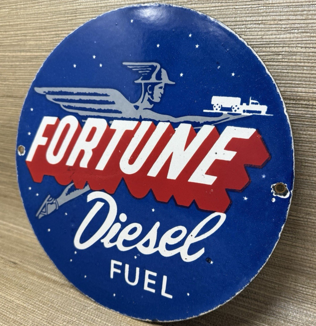 VINTAGE FORTUNE DIESEL FUEL PORCELAIN SIGN GAS STATION PUMP PLATE MOTOR OIL