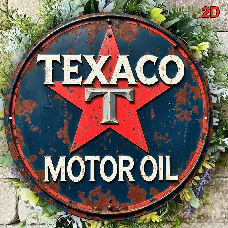 2D Flat, Tin Metal Signs Texaco Star Logo Vintage Gas Station Sign – Retro Red &