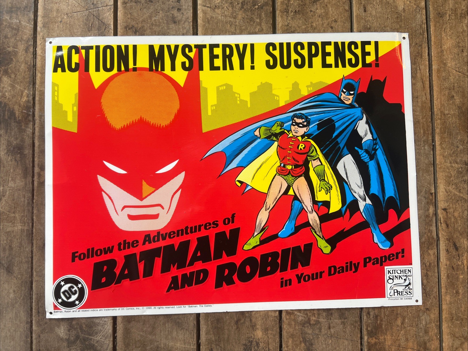 1990 BATMAN and ROBIN – DC Comics – Kitchen Sink Press – Metal sign Advertising