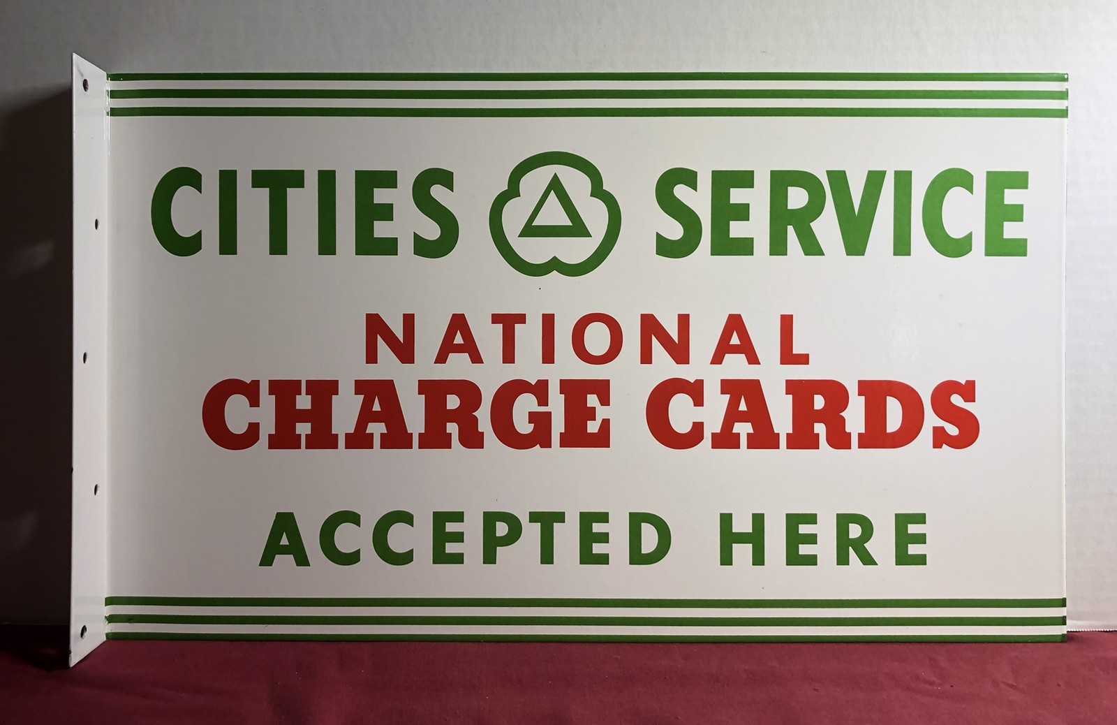 VINTAGE CITIES SERVICE 20” DOUBLE SIDED PORCELAIN SIGN FLANGE GAS OIL GASOLINE